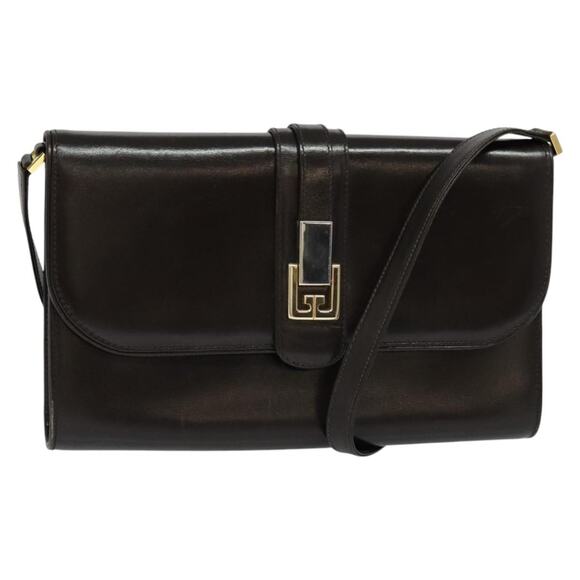 GUCCI Shoulder Bag Leather Brown Gold Silver - Picture 1 of 16